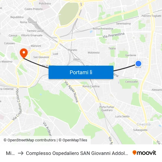Mirti to Complesso Ospedaliero SAN Giovanni Addolorata map