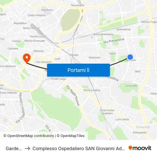 Gardenie to Complesso Ospedaliero SAN Giovanni Addolorata map