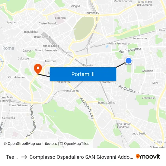 Teano to Complesso Ospedaliero SAN Giovanni Addolorata map