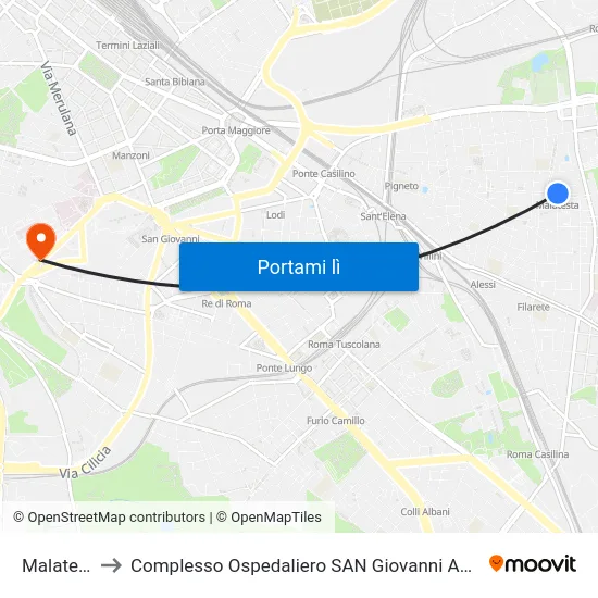 Malatesta to Complesso Ospedaliero SAN Giovanni Addolorata map