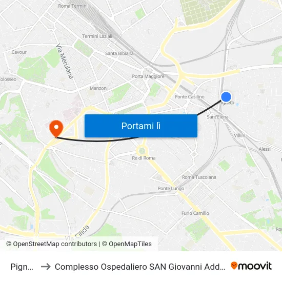 Pigneto to Complesso Ospedaliero SAN Giovanni Addolorata map