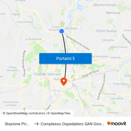 Stazione Prima Porta to Complesso Ospedaliero SAN Giovanni Addolorata map