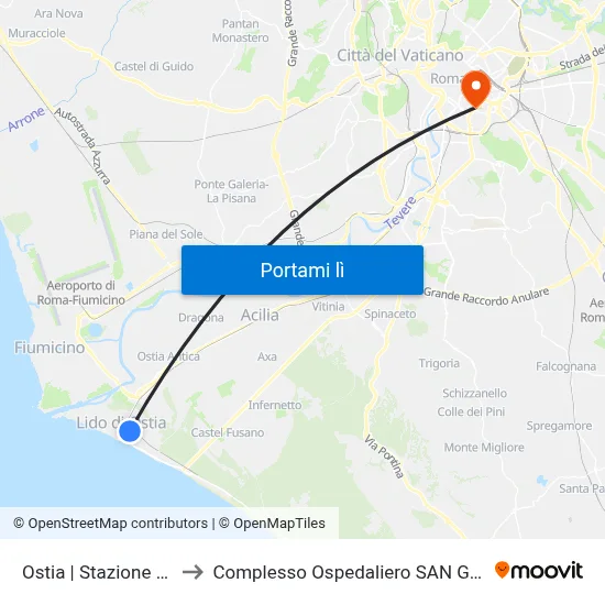 Ostia | Stazione Lido Centro to Complesso Ospedaliero SAN Giovanni Addolorata map