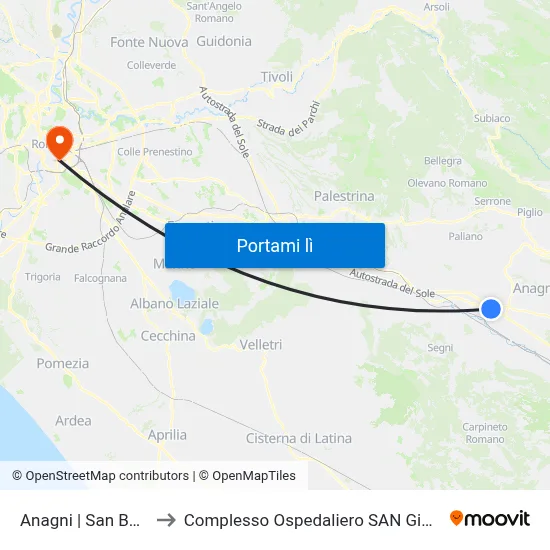 Anagni | San Bartolomeo to Complesso Ospedaliero SAN Giovanni Addolorata map