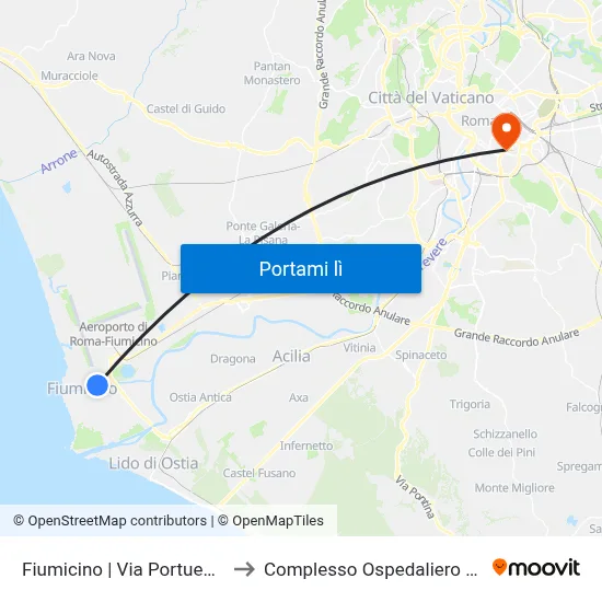 Fiumicino | Via Portuense Via Coccia Di Morto to Complesso Ospedaliero SAN Giovanni Addolorata map