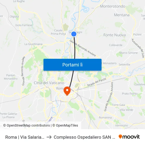 Roma | Via Salaria (Settebagni) to Complesso Ospedaliero SAN Giovanni Addolorata map