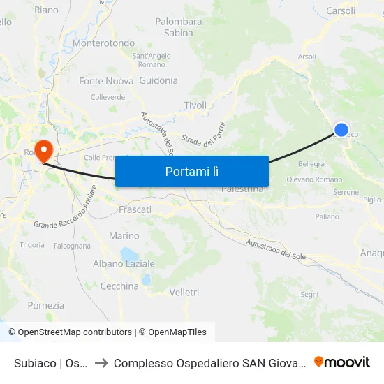 Subiaco | Ospedale to Complesso Ospedaliero SAN Giovanni Addolorata map