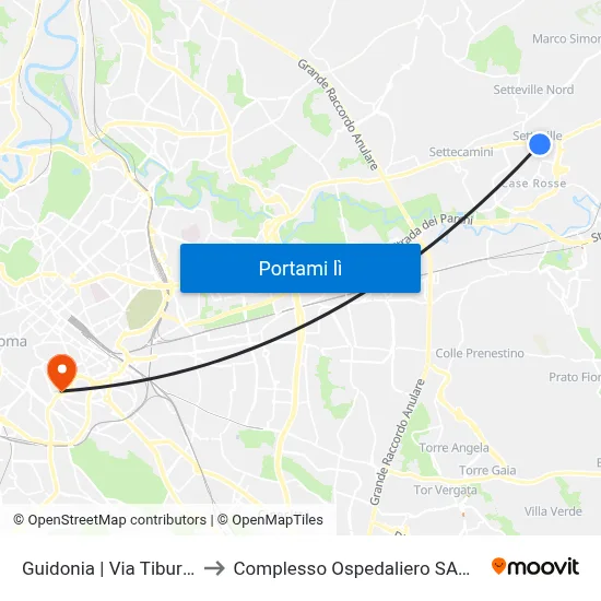 Guidonia | Via Tiburtina (Setteville) to Complesso Ospedaliero SAN Giovanni Addolorata map