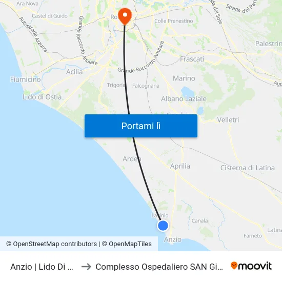Anzio | Lido Di Cincinnato to Complesso Ospedaliero SAN Giovanni Addolorata map