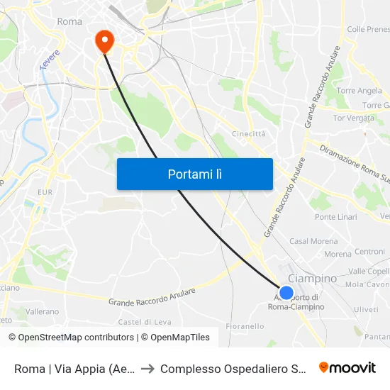 Roma | Via Appia (Aeroporto Ciampino) to Complesso Ospedaliero SAN Giovanni Addolorata map