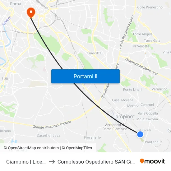 Ciampino | Liceo Volterra to Complesso Ospedaliero SAN Giovanni Addolorata map