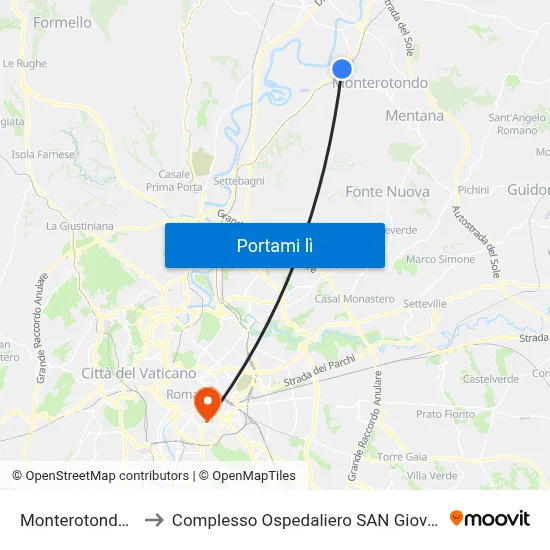 Monterotondo | Scalo to Complesso Ospedaliero SAN Giovanni Addolorata map