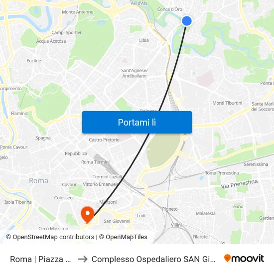Roma | Piazza Sempione to Complesso Ospedaliero SAN Giovanni Addolorata map