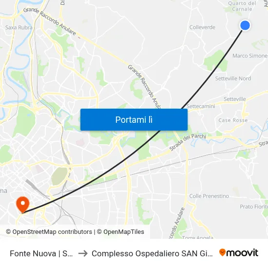Fonte Nuova | Santa Lucia to Complesso Ospedaliero SAN Giovanni Addolorata map