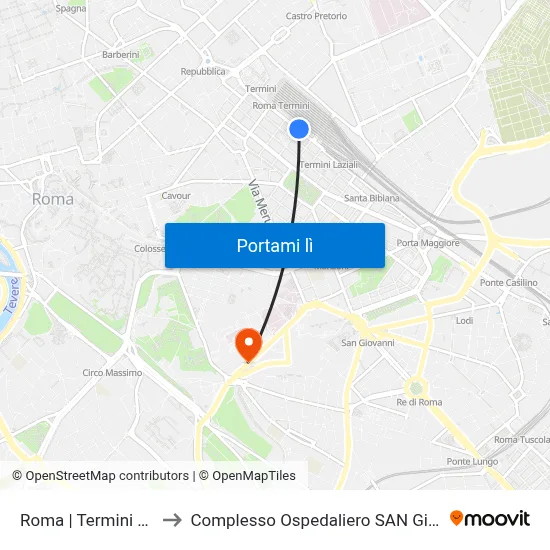 Roma | Termini FS (Giolitti) to Complesso Ospedaliero SAN Giovanni Addolorata map