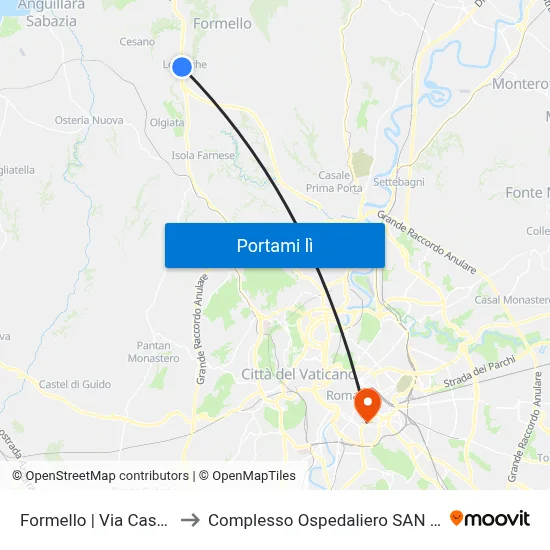 Formello | Via Cassia (Le Rughe) to Complesso Ospedaliero SAN Giovanni Addolorata map