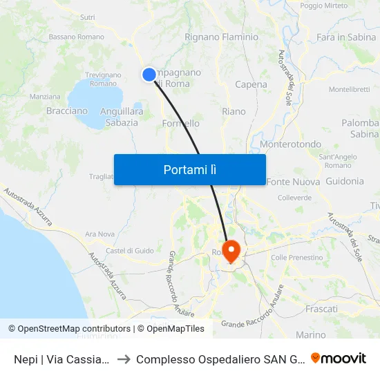 Nepi | Via Cassia (Settevene) to Complesso Ospedaliero SAN Giovanni Addolorata map