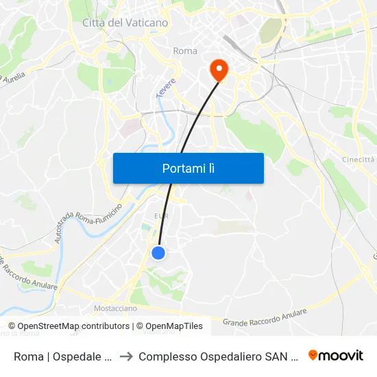 Roma | Ospedale Sant'Eugenio to Complesso Ospedaliero SAN Giovanni Addolorata map