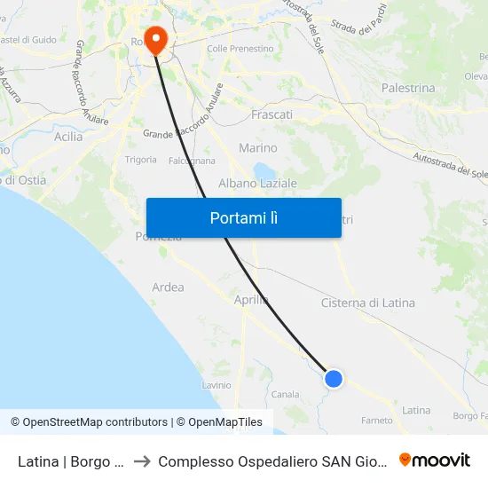 Latina | Borgo Montello to Complesso Ospedaliero SAN Giovanni Addolorata map