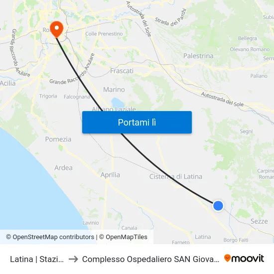Latina | Stazione FS to Complesso Ospedaliero SAN Giovanni Addolorata map