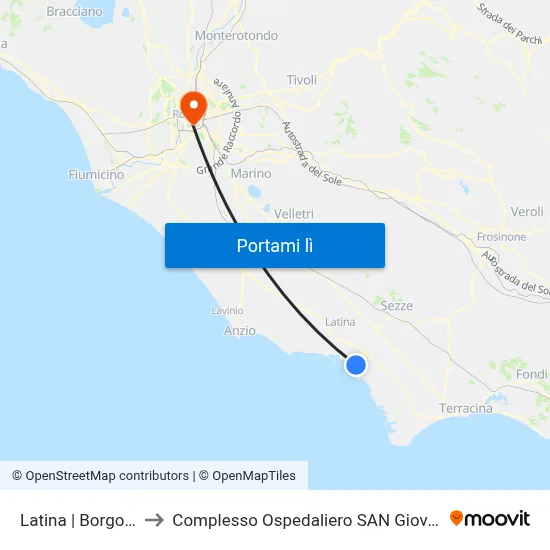 Latina | Borgo Grappa to Complesso Ospedaliero SAN Giovanni Addolorata map