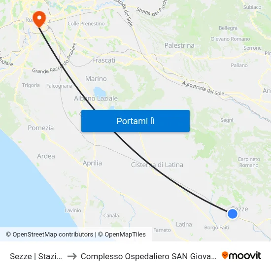Sezze | Stazione FS to Complesso Ospedaliero SAN Giovanni Addolorata map