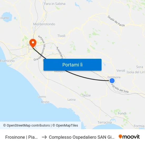 Frosinone | Piazza Pertini to Complesso Ospedaliero SAN Giovanni Addolorata map