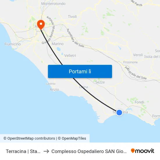 Terracina | Stazione FS to Complesso Ospedaliero SAN Giovanni Addolorata map