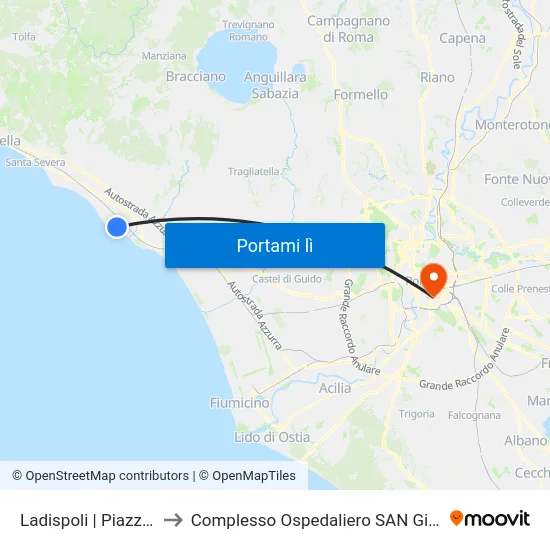 Ladispoli | Piazza Domitilla to Complesso Ospedaliero SAN Giovanni Addolorata map