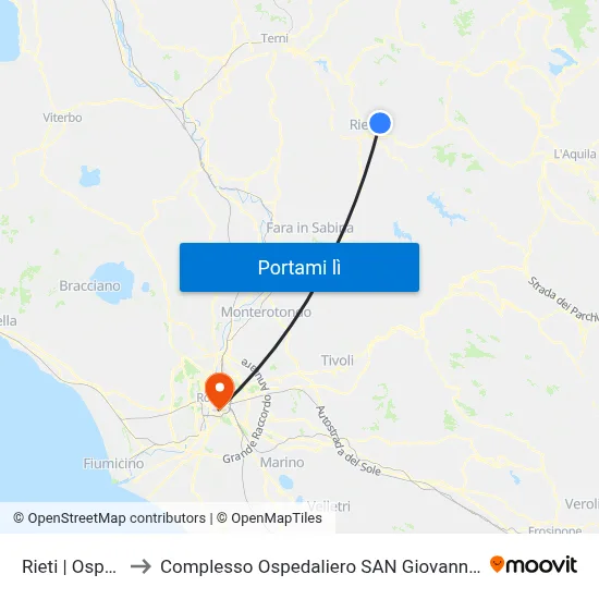 Rieti | Ospedale to Complesso Ospedaliero SAN Giovanni Addolorata map