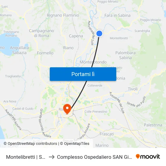 Montelibretti | Stazione FS to Complesso Ospedaliero SAN Giovanni Addolorata map