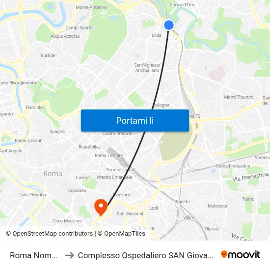 Roma Nomentana to Complesso Ospedaliero SAN Giovanni Addolorata map