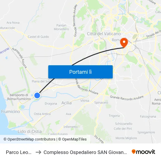 Parco Leonardo to Complesso Ospedaliero SAN Giovanni Addolorata map