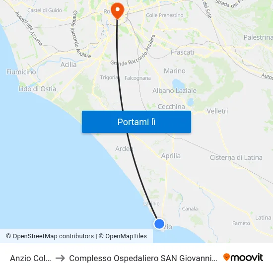 Anzio Colonia to Complesso Ospedaliero SAN Giovanni Addolorata map