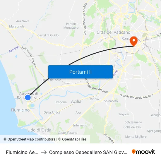 Fiumicino Aeroporto to Complesso Ospedaliero SAN Giovanni Addolorata map