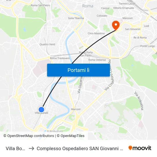 Villa Bonelli to Complesso Ospedaliero SAN Giovanni Addolorata map