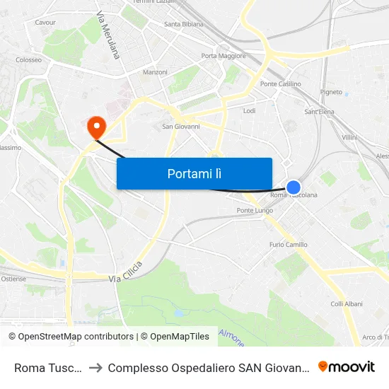 Roma Tuscolana to Complesso Ospedaliero SAN Giovanni Addolorata map