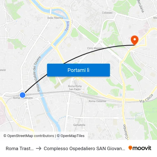 Roma Trastevere to Complesso Ospedaliero SAN Giovanni Addolorata map