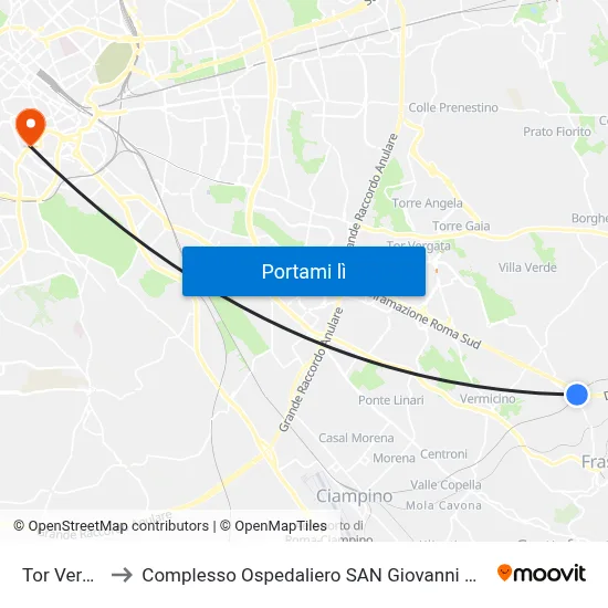 Tor Vergata to Complesso Ospedaliero SAN Giovanni Addolorata map