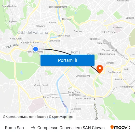 Roma San Pietro to Complesso Ospedaliero SAN Giovanni Addolorata map