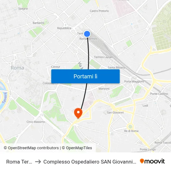 Roma Termini to Complesso Ospedaliero SAN Giovanni Addolorata map