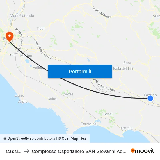 Cassino to Complesso Ospedaliero SAN Giovanni Addolorata map