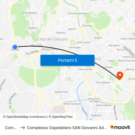 Cornelia to Complesso Ospedaliero SAN Giovanni Addolorata map