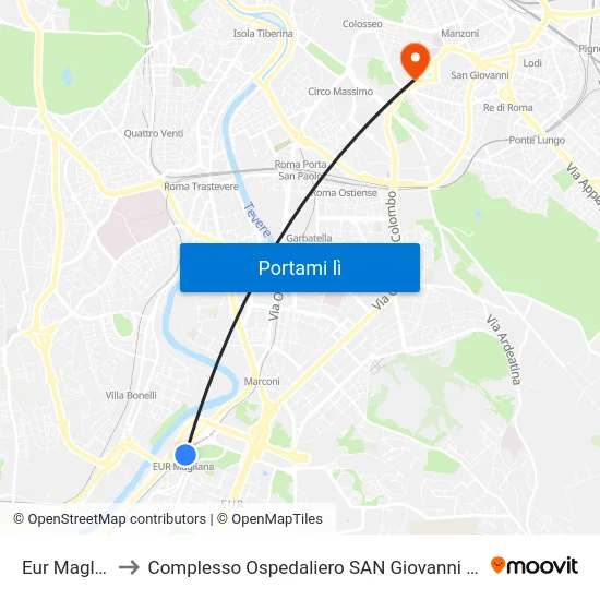 Eur Magliana to Complesso Ospedaliero SAN Giovanni Addolorata map