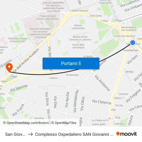 San Giovanni to Complesso Ospedaliero SAN Giovanni Addolorata map
