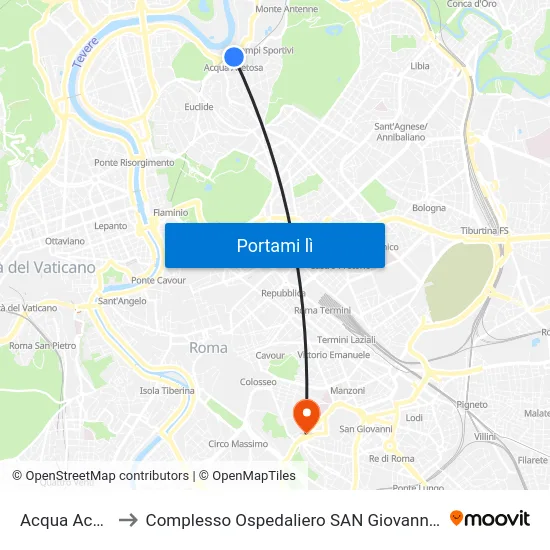 Acqua Acetosa to Complesso Ospedaliero SAN Giovanni Addolorata map