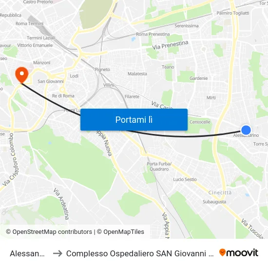 Alessandrino to Complesso Ospedaliero SAN Giovanni Addolorata map