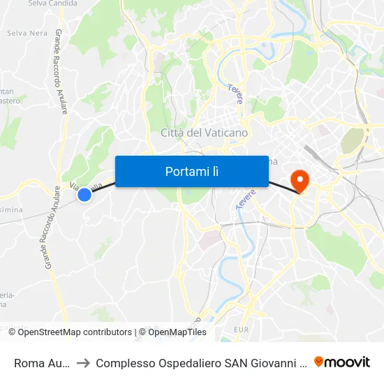 Roma Aurelia to Complesso Ospedaliero SAN Giovanni Addolorata map