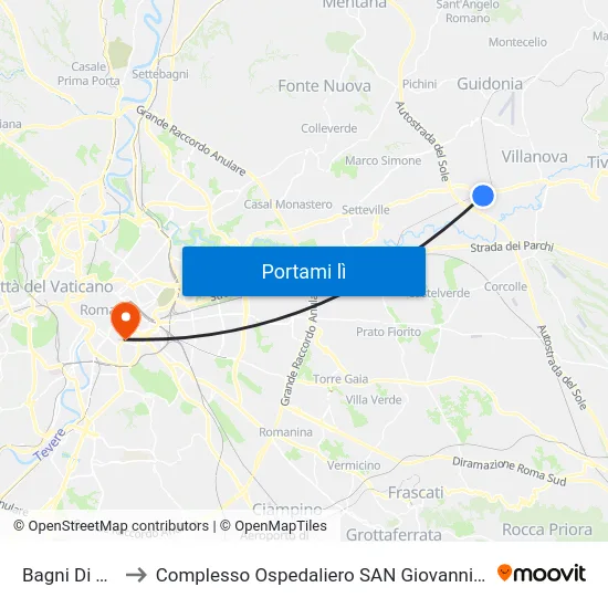 Bagni Di Tivoli to Complesso Ospedaliero SAN Giovanni Addolorata map