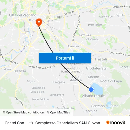 Castel Gandolfo to Complesso Ospedaliero SAN Giovanni Addolorata map